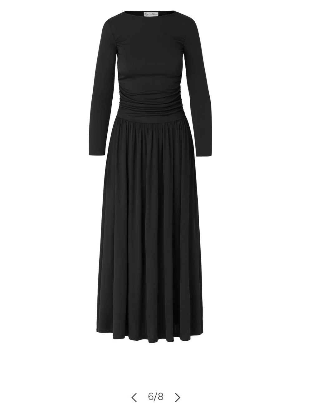 Long Sleeve Black Maxi Dress with Ruched Waist